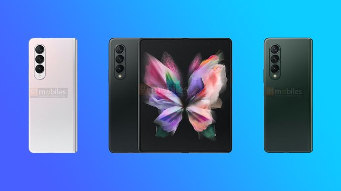Design do Samsung Galaxy Z Fold 3 e Galaxy Z Flip 3. Crédito: 91mobiles