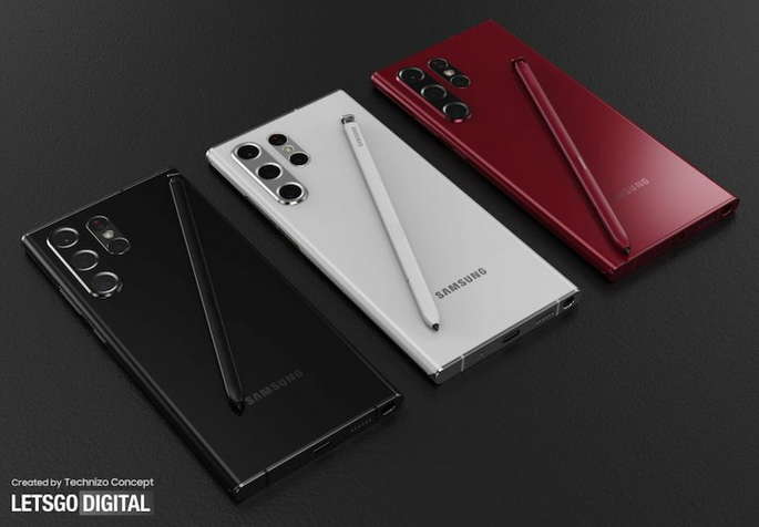 Unofficial renderings of Samsung Galaxy S22 Ultra.  Credit: LetsGoDigital / Technizo