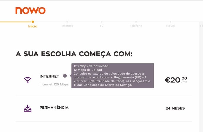 Preço de internet fibra mais barato da NOWO - 20€