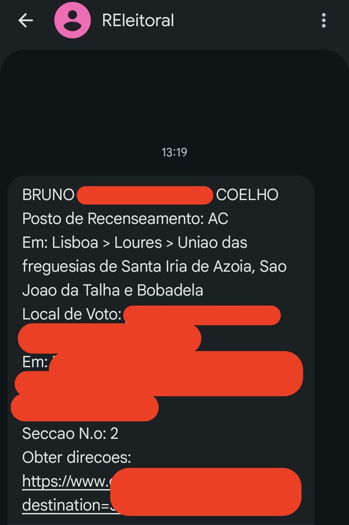 Exemplo da SMS que vais receber