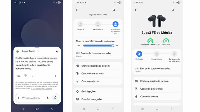 Interface Galaxy Buds3 FE num telefone Samsung