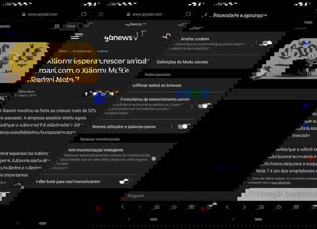 Samsung internet novo design dark Mode