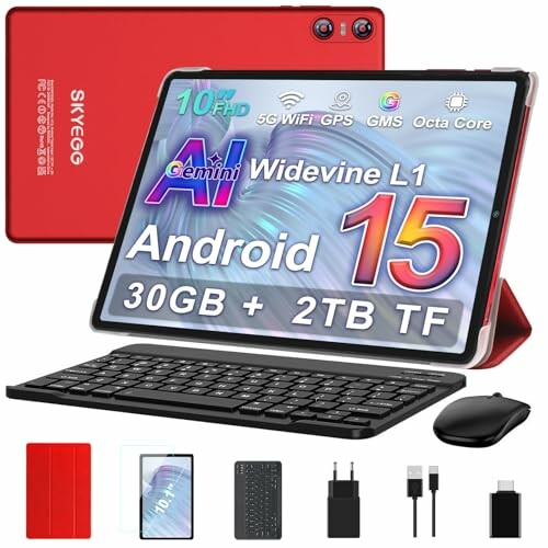SKYEGG K13 Tablet 10,1" Android 15, 30 GB RAM, 64 GB, teclado, rato e capa