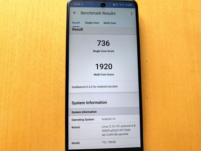 TCL 50 Pro NXTpaper Geekbench 6