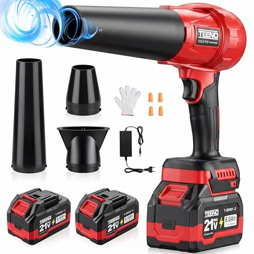 TEENO Soprador de folhas T-BF007-2-GU, 3 velocidades, 2 baterias de 6,0 Ah