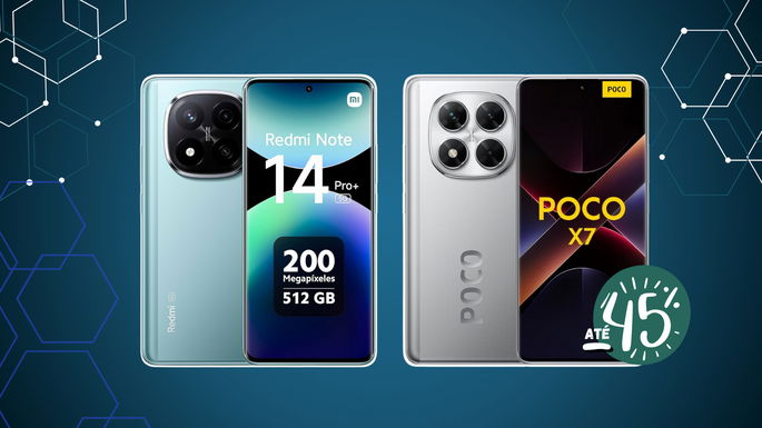 dois telemóveis o Xiaomi Redmi Note 14 Pro+ e o POCO X7