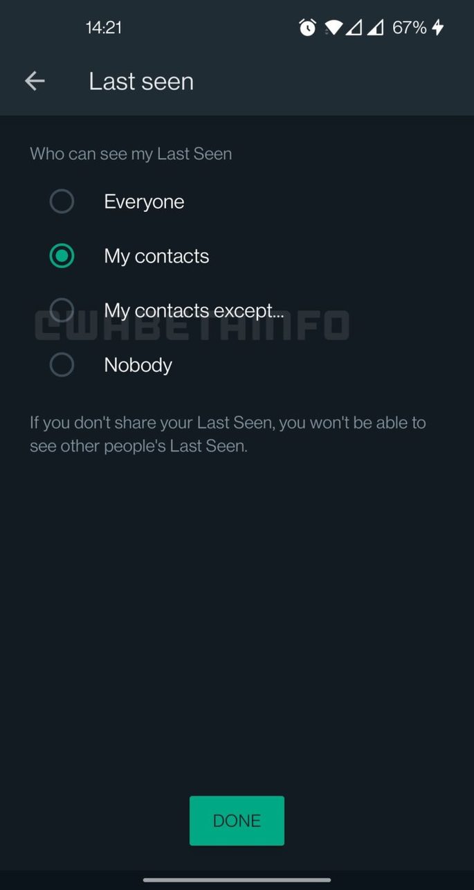 WhatsApp My contacts except