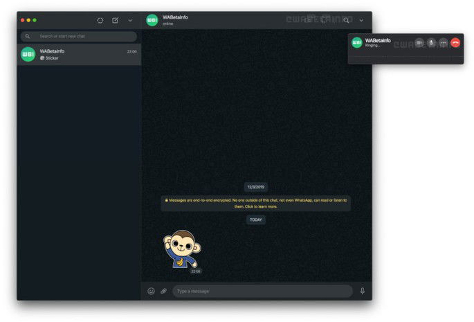Exemplo dos botões de chamada no WhatsApp para computador. Imagem:WABetaInfo