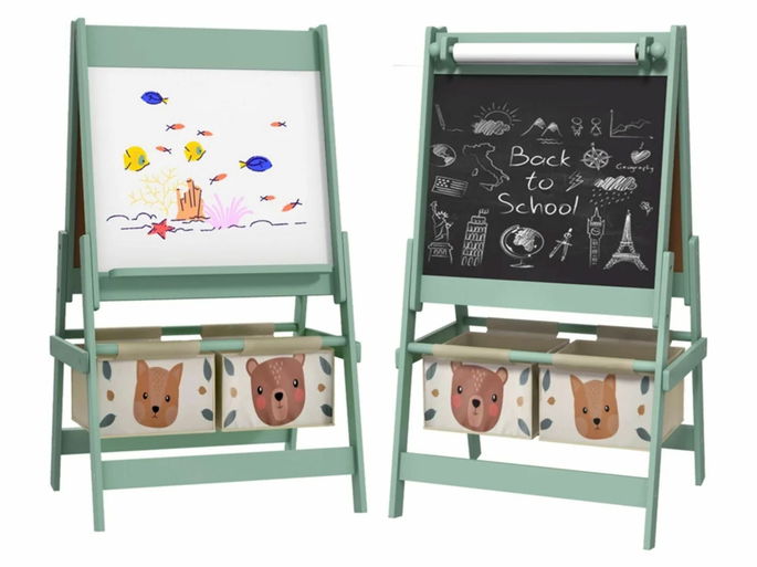 Cavalete para Crianças MDF e Madeira de Pinho cor Verde 54x46,5x93 cm AIYAPLAY