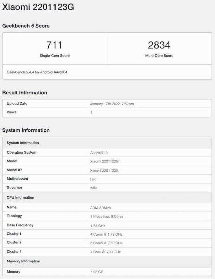 Versão global do Xiaomi 12 passou pelo Geekbench