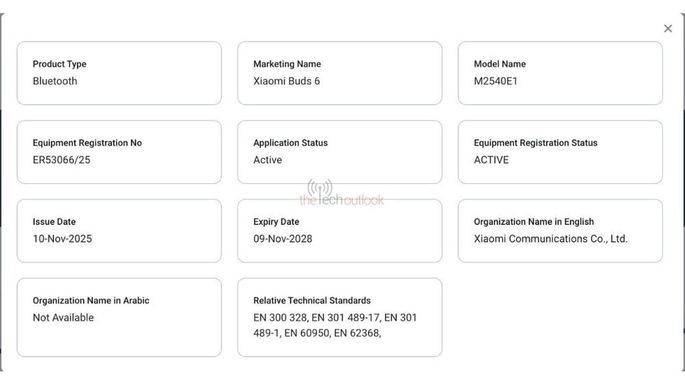 Xiaomi Buds 6 certificaçao