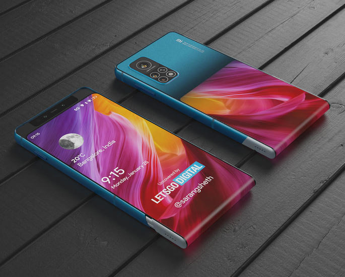 Patente da Xiaomi de smartphone com ecrã flexível. Renderizações: LetsGoDigital