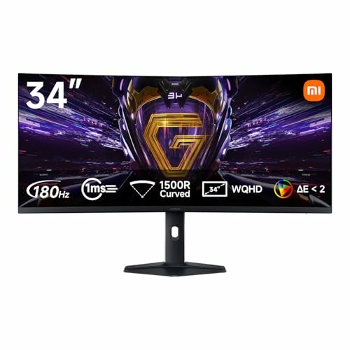 Xiaomi Monitor Gaming Curvo 2K 34 polegadas, 180 Hz, 1 ms, 1500R