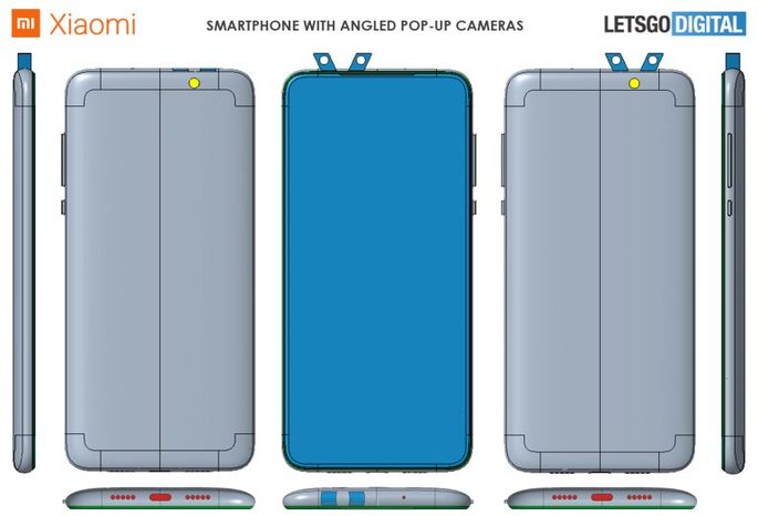 Patente da Xiaomi mostra mecanismo pop-up para câmaras frontais e traseiras. Crédito: LetsGoDigital