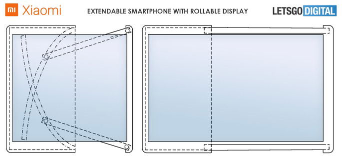 Representação da patente do smartphone com ecrã rolável da Xiaomi. Crédito: LetsGoDigital