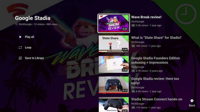 Esta é o novo aspeto da interface de listas de reprodução do YouTube para Android TV. Crédito: 9to5Google